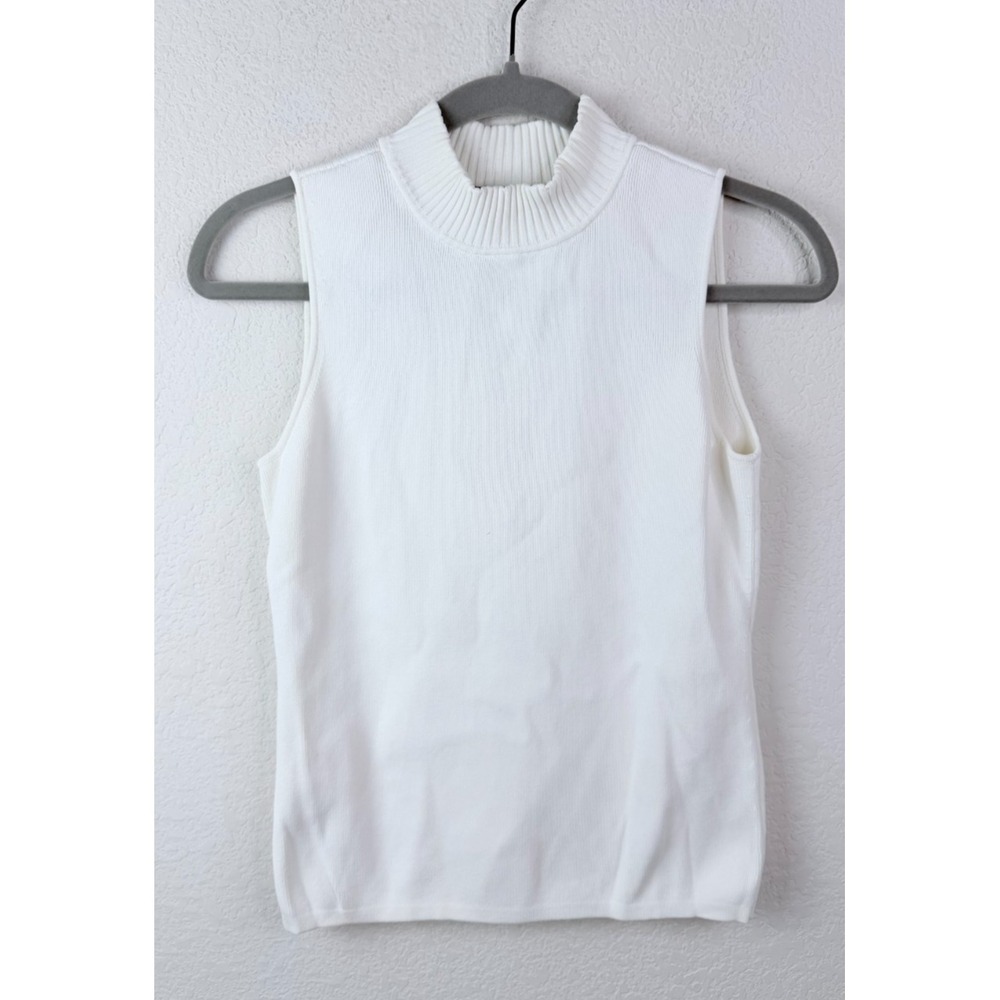 ALEXIS Sleeveless Mock Neck Top Womens S White Minimalist Quiet Luxury Old Money